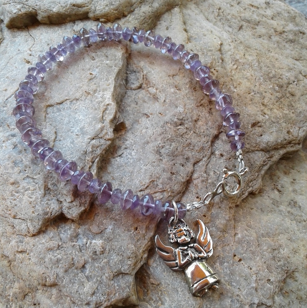 Sterling silver Amethyst Angel charm bracelet